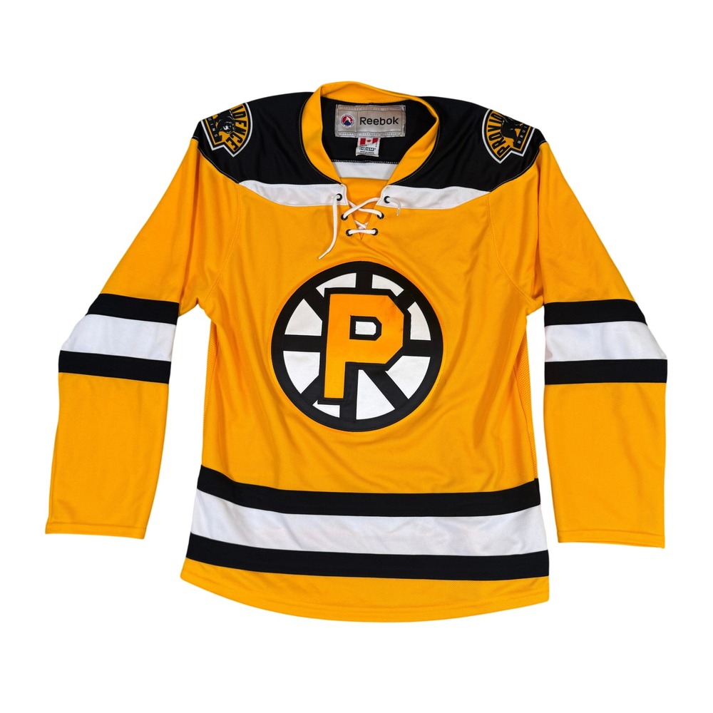 Reebok Providence Bruins AHL Hockey Jersey Yellow Black Small CCM Made in Canada